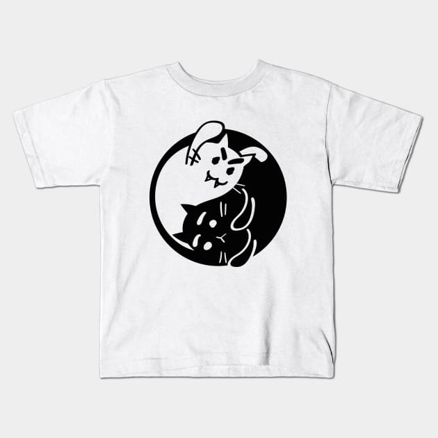 Yin yang halloween ghost and scared cats. Black and white kitten Kids T-Shirt by Agras